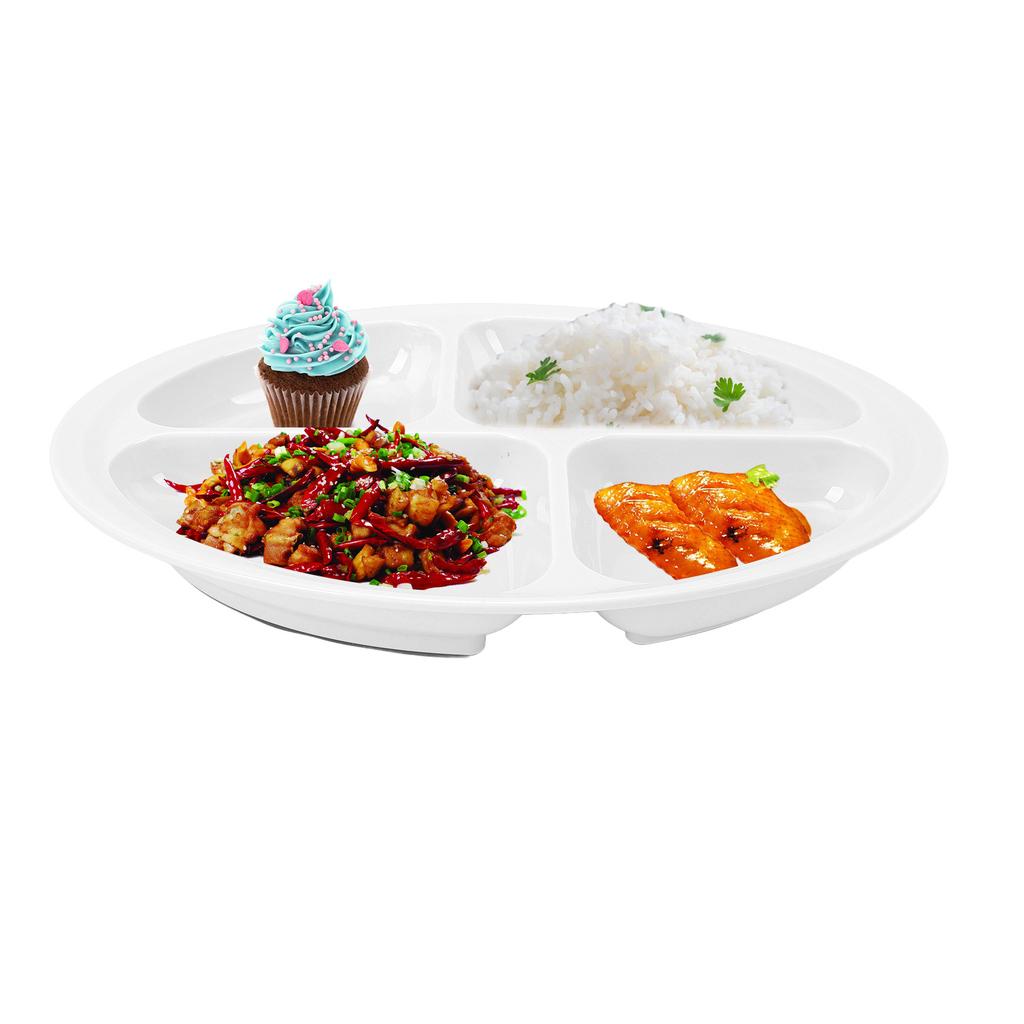 Divider Plate 4 Compartments Anti Slip Mat Round Portion Control Section Plate for Children Elderly Disabled