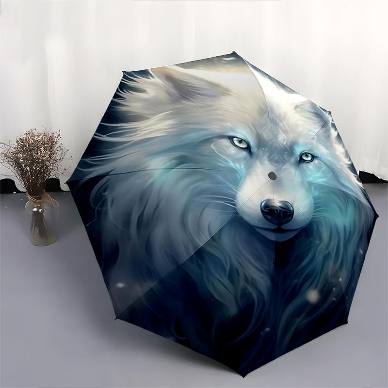 1 Stück Schnee Wolf Fantasy Automatisches Öffnungs-/Schließschirm mit faltbarem Design, Ideal für Fans, Reisende, den täglichen Gebrauch und festliche Geschenke!R087