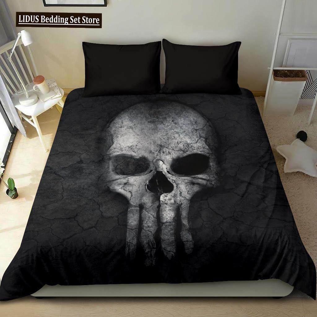 Skull Chevalier Duvet Cover Set King Size Horror Skeleton Bedding Set Day Of The Death Comforter Cover 2/3pcs For Boys Men Gifts