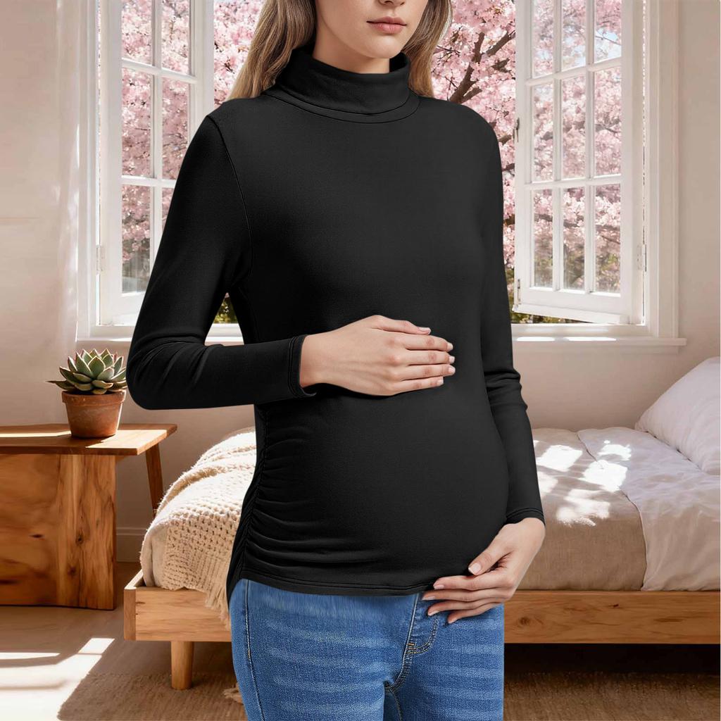 Women's Solid Color Warm Long Sleeved Pullover Maternity Top