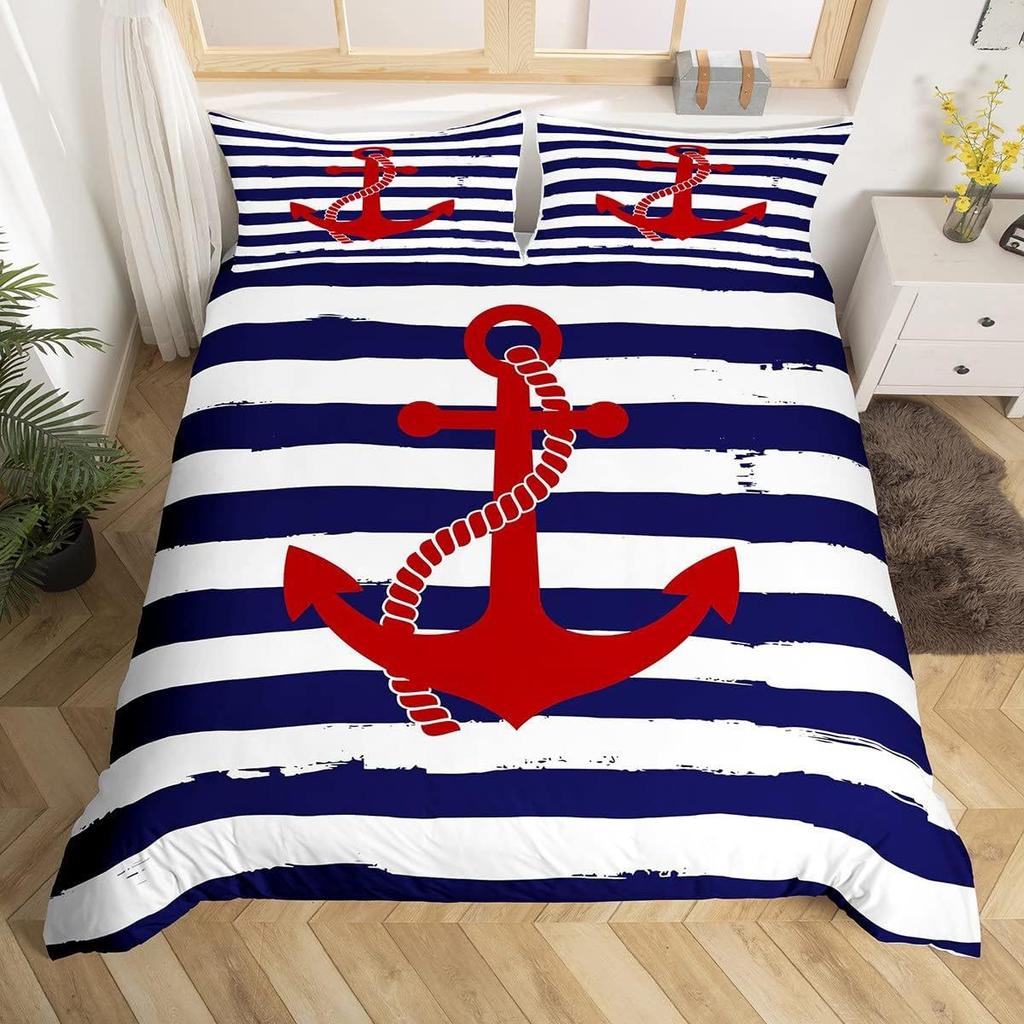 Nautical Ocean Anchor Bedding Sets Ocean Sailor Print Pillowcase For Bedroom Home Decor,Ocean Spirit Duvet Cover Teens Boys Gift