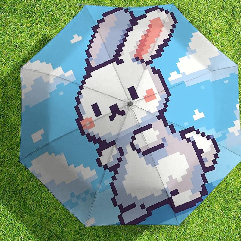 Adorable Pixel Art Rabbit Umbrella: Perfect for Outdoor Adventures, Auto-Opening & Closing, Lightweight and Durable, Ideal Travel Accessory 002