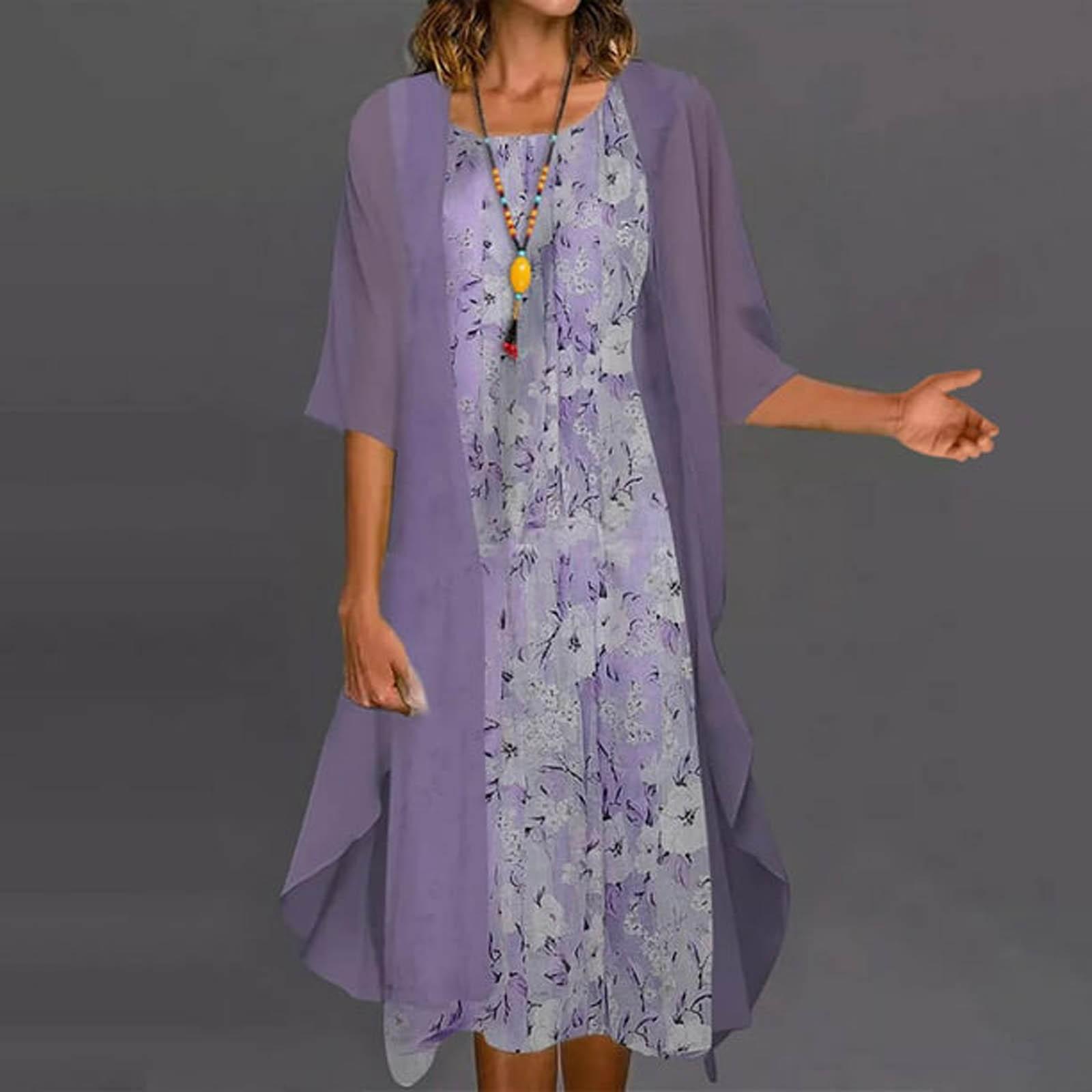 

Женское повседневное модное платье с круглым вырезом средней длины и длиной из двух частей XL фиолетовый