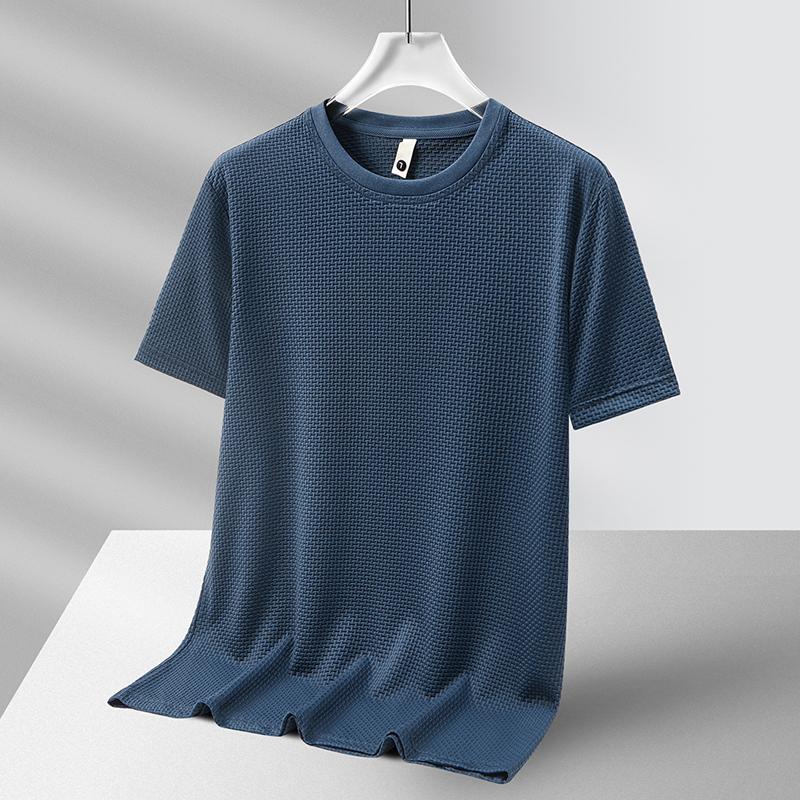 T-shirt a maniche corte in rete per giovani uomini, estiva, ad asciugatura rapida, in seta ghiacciata, sportiva, versatile, a mezza manica