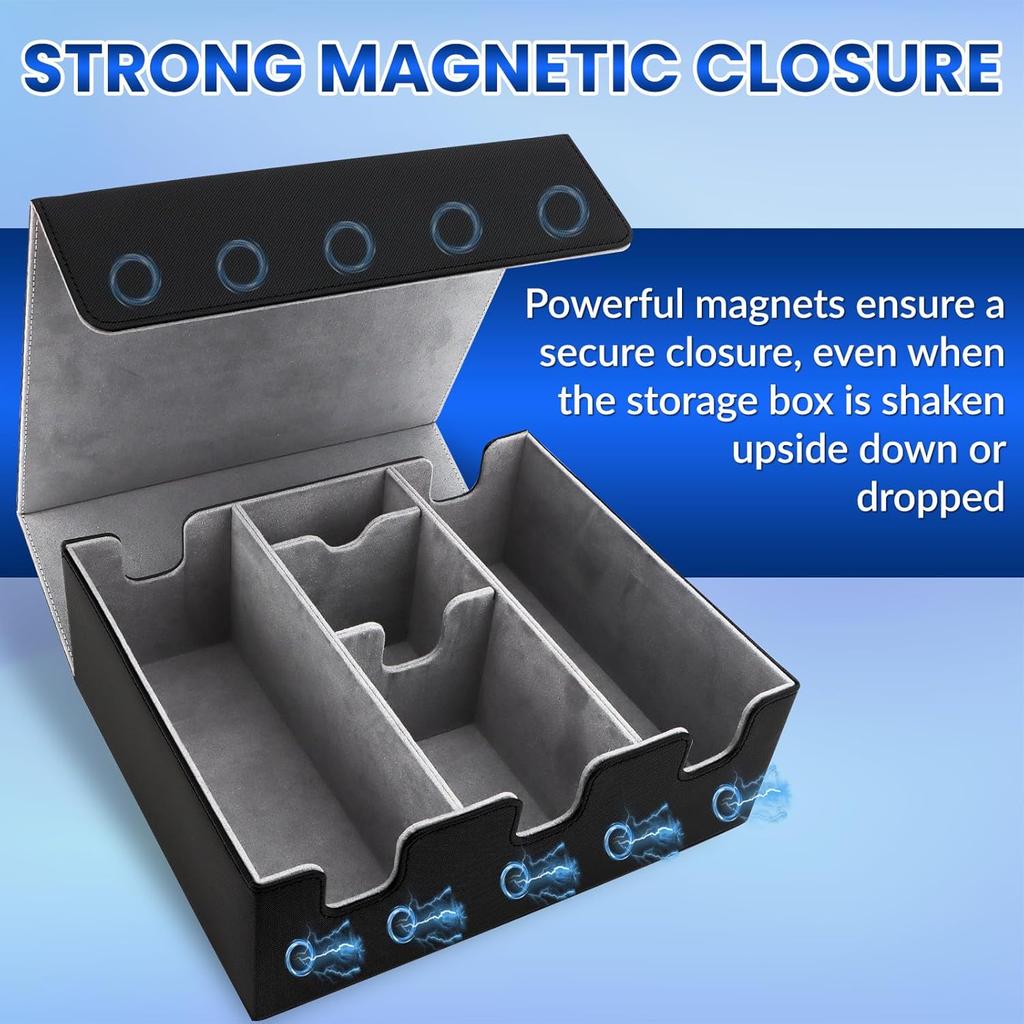 Card Storage Box for Trading Cards, Holds 5 MTG Deck Card Boxes or 2200+ Cards, Leather Magnetic Closure TCG Storage Box for MTG, YuGiOh, Sports