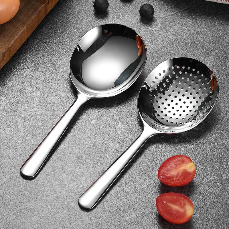 1Pcs Stainless Steel Ladles For Serving Soup Rice Serving Spoon Drain Hole Heat Insulated Handle Kitchen Utensils