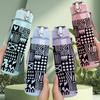 1PC Black White Geometric 750ml Color Plastic Sports Water Bottle Leakproof Flip Straw Lid Suitable for Sports Office Home Use