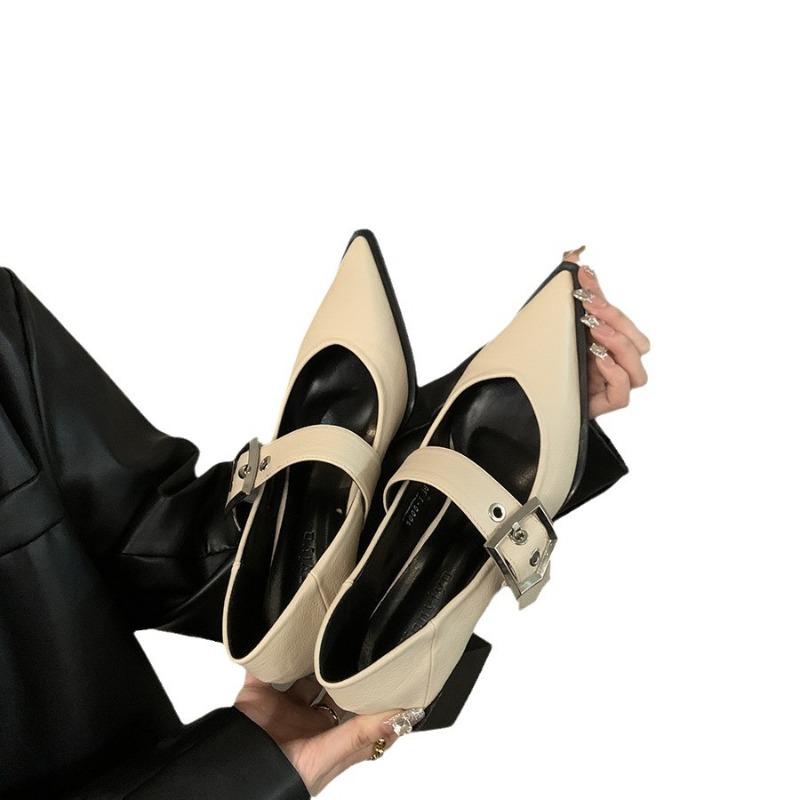 Retro Pointed Mary Jane Small Leather Shoes Women's Single Shoes Spring and Autumn New Fashion Thick Heels