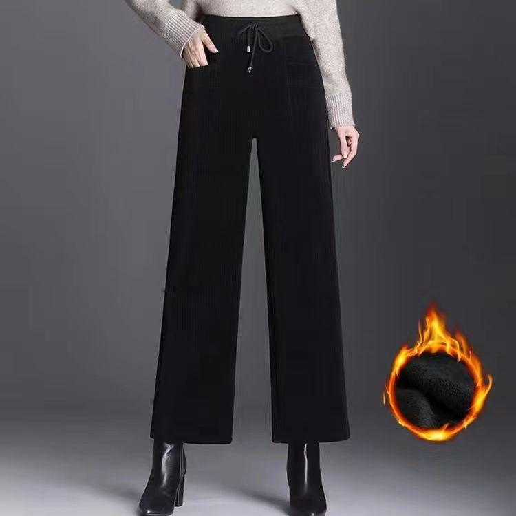 Pantalones de pierna ancha y gruesos de invierno para mujer, pantalones casuales de pana de terciopelo cálidos y holgados, pantalones deportivos rectos de cintura alta