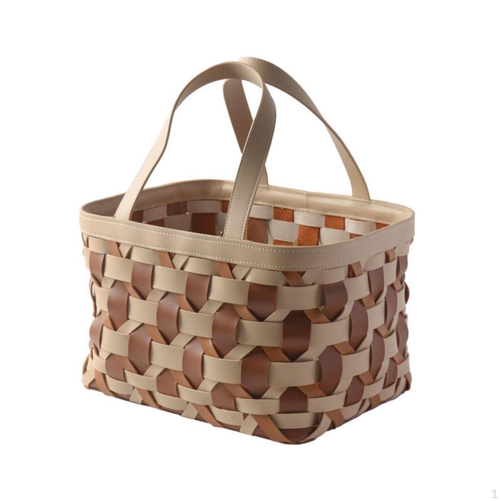 Woven Basket with Handles Handwoven Storage Rectangular Laundry Hamper for