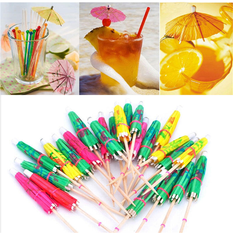 40Pcs Paper Cocktail Parasols Umbrellas Party Wedding Supplies Luau Drink Stick