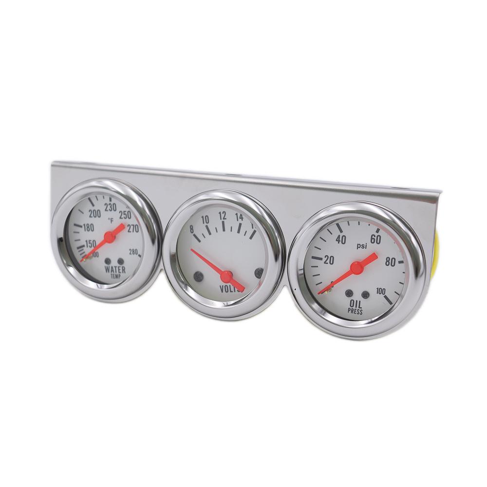 Oil Pressure Water Temp Voltmeter 3 in 1 Car Modification Gauge Kit with Accessories 52mm Triple Gauge Mechanical Chrome Volt 8-