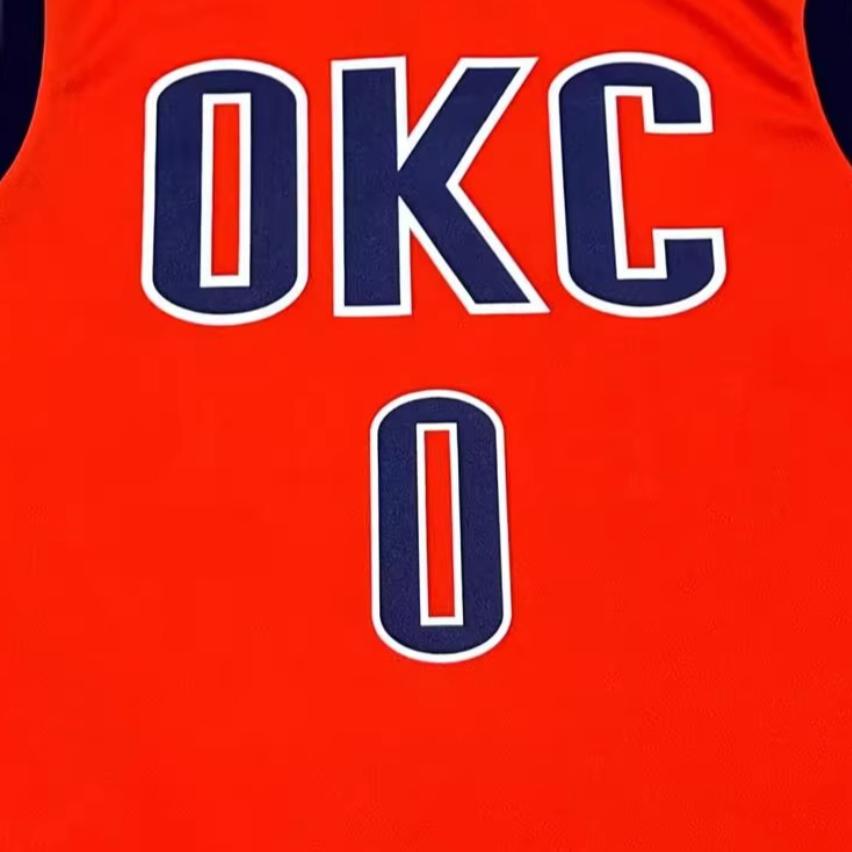 Adidas X NBA Zusammenarbeit Oklahoma City Thunder Russell Westbrook 0 V-Ausschnitt Mode Weich Ärmellos Basketballtrikot Unisex Trikot 7818A-3KM-AEB1071