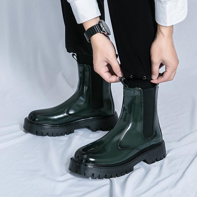 Chelsea boots autumn and winter smoke tube Martin boots retro casual British high-top leather shoes medium-top short boots