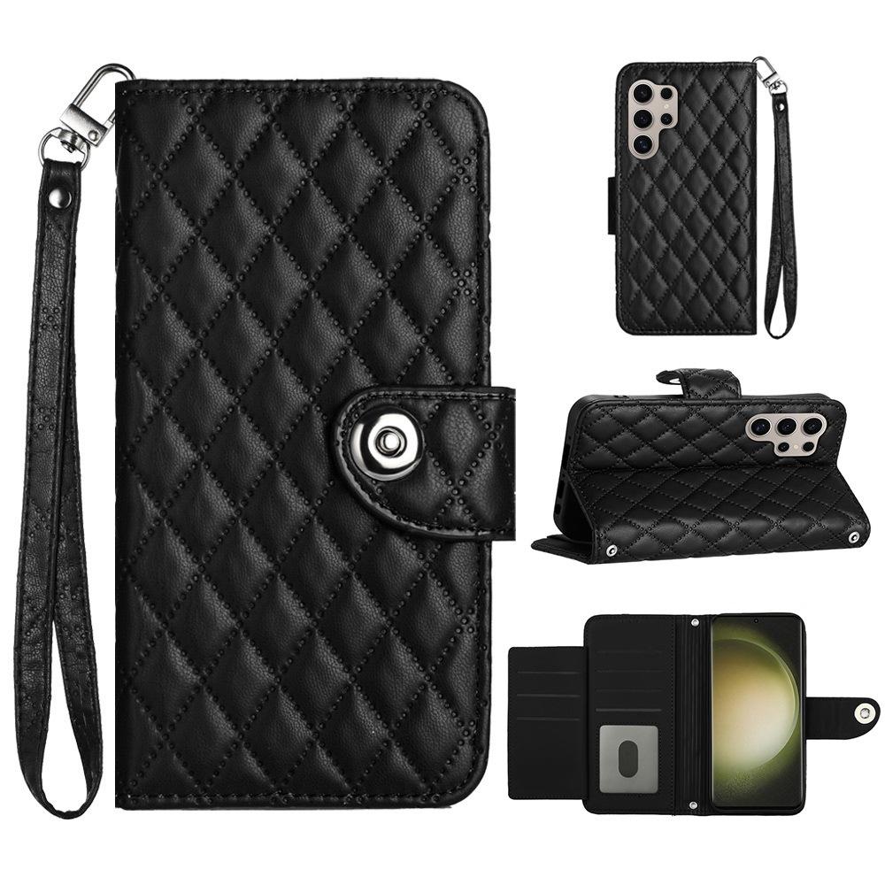 Multi 7 Card Crossbody Leather Wallet Case For Cricket Magic 2 Debut S3 Outlast Icon 6 Lanyard Checkered Wristlet Flip Cover
