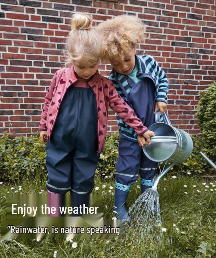Children's Waterproof Fleece-Lined Outdoor Rain Bib Pants Jumpsuit