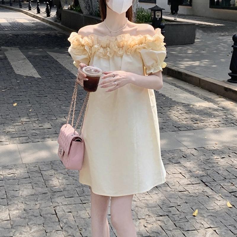 

VONDA Женские летние кружевные платья с оборками и открытыми плечами с короткими рукавами 3XL бежевый