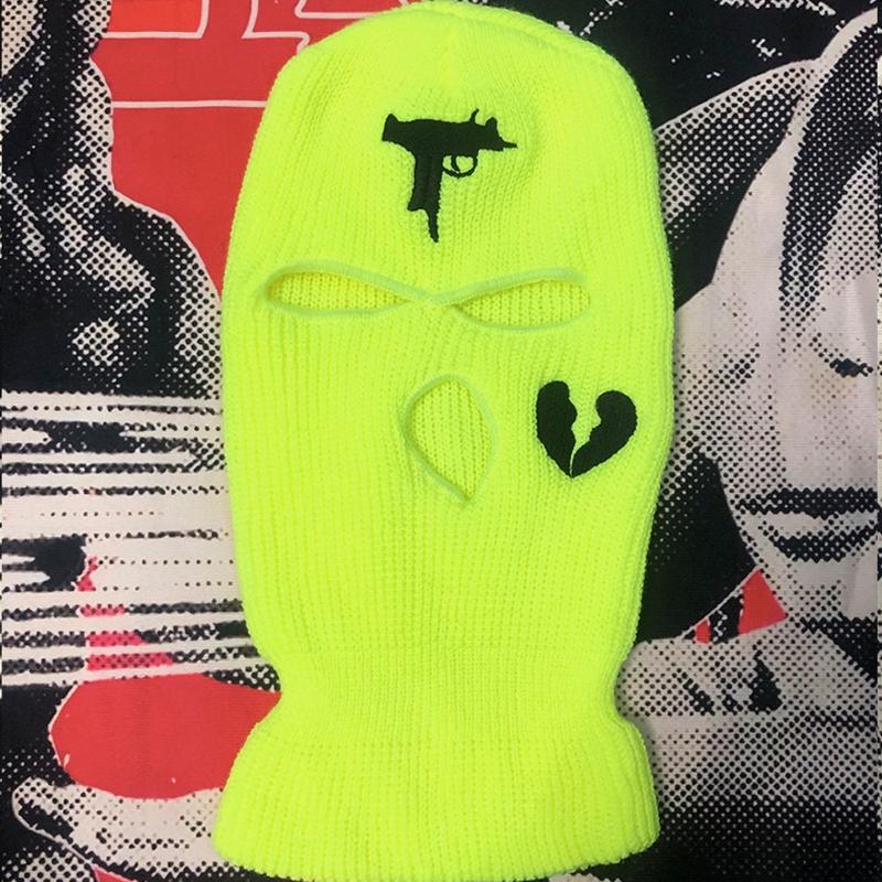 3-Hole Solid Color Embroidered Balaclava Knit Hat Face Mask Neck Gaiter Windproof Warm for Spring Fall Winter Daily Wear