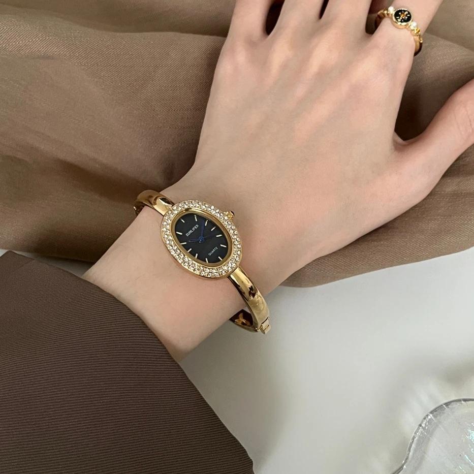 Dropshipping Ceasuri de Marcă Faimoasă Femei Ceas cu Cuarț cu Cadran Oval Incrustat cu Diamante Cadouri de Lux Ceas de Mână cu Brățară Reloj Mujer