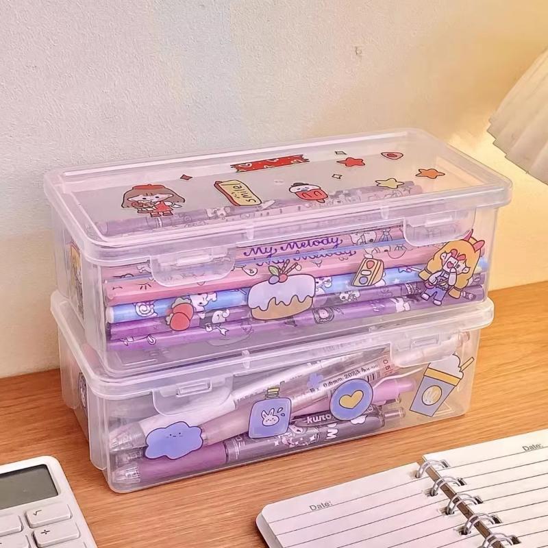 Large Capacity Transparent Storage Box Student Pencil Box Children'S Desktop Storage Box For Pencil Crayon Color Lead Storage