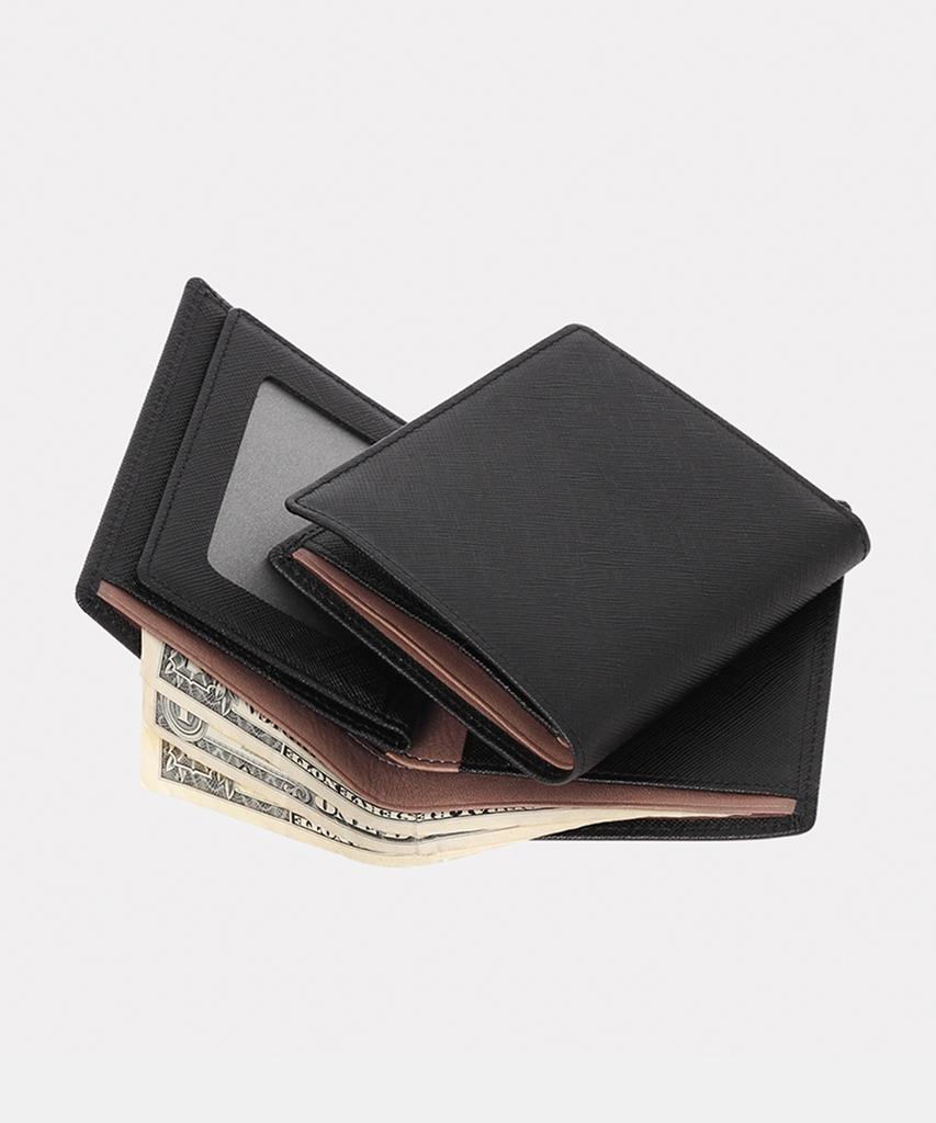 Matt Saffiano Cowhide Men'S Combination Medium Wallet Black + Gray
