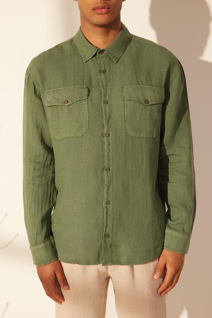 Herrenmode Neues Hemd Dunkelgrün Limitierte Auflage 100% Leinen Regular Fit Hemd