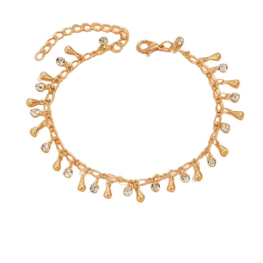1-Piece Women's Gold Bohemian Beach Style Anklet - Handcrafted, simple, and luxurious footwear, inlaid with teardrop, diamond, a