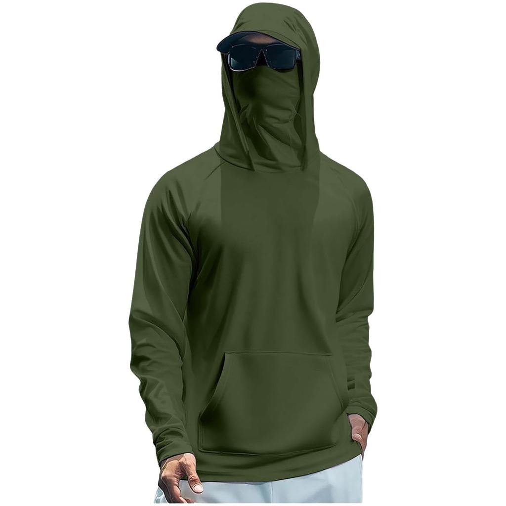 Lightweight Long Sleeve Hooded Shirt with Integrated Face Cover Sun Loose Fit Guard Pullover Top for Outdoor Activities