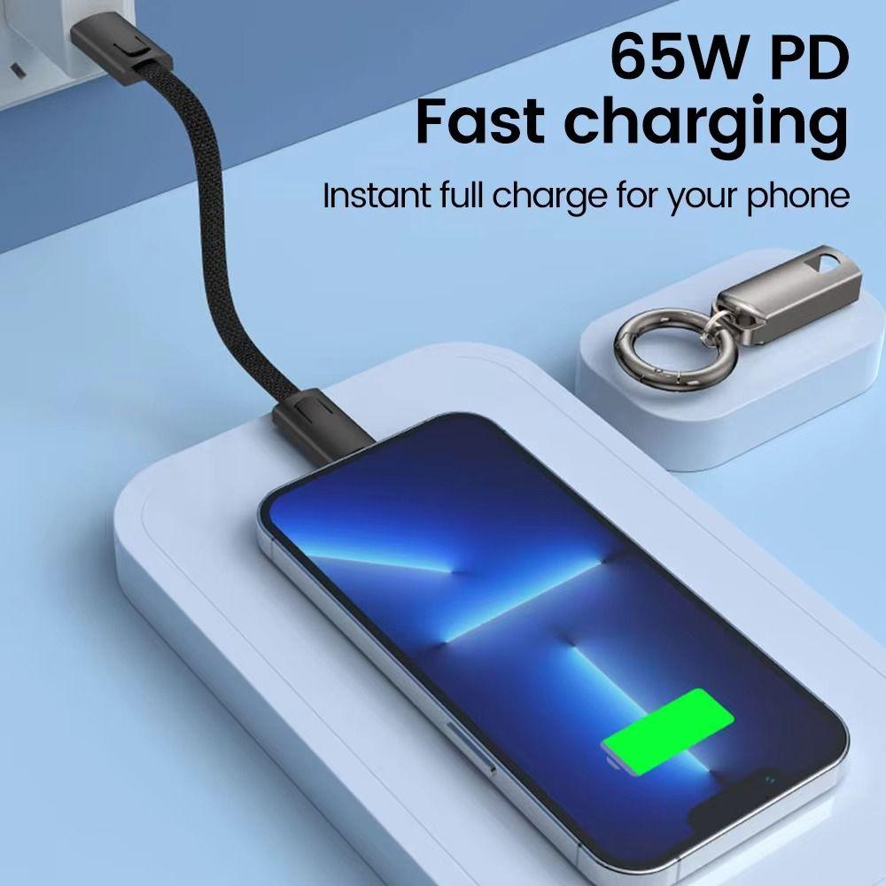 TPE Type C TO Type C Cable Keychain Mini Key Chain Charger Cord  Mobile Phone Charge