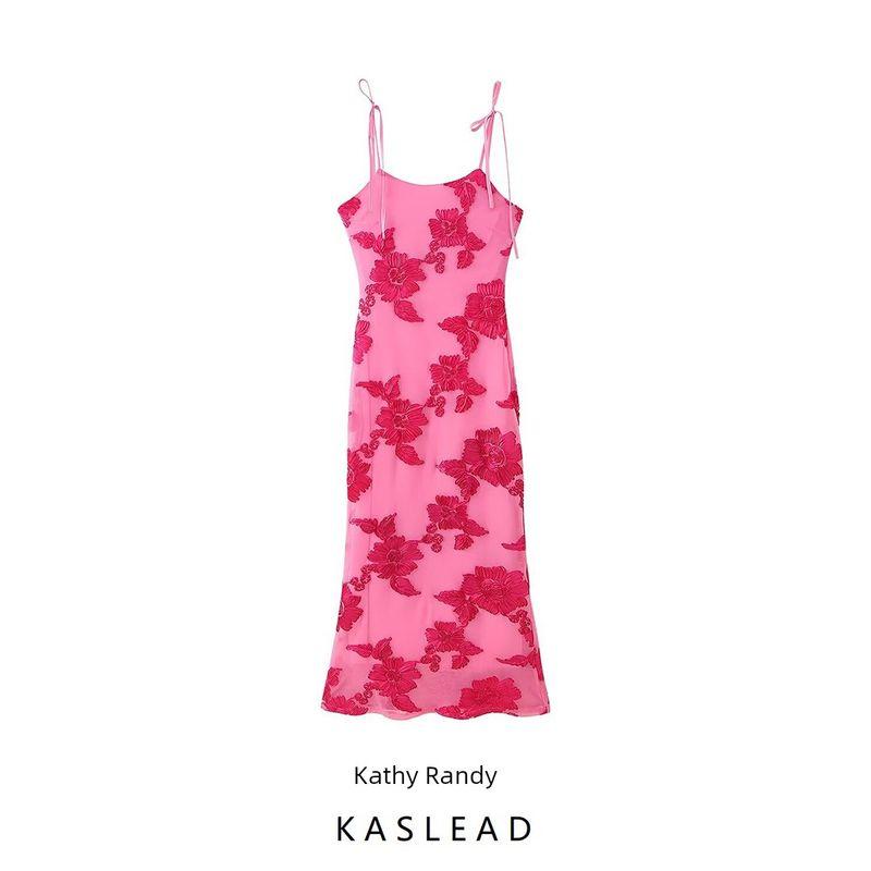 Kaslead New Arrival Women's Clothing Fashion Style Fashion Simple and Thin Three-Dimensional Plate Flower Camisole Dress