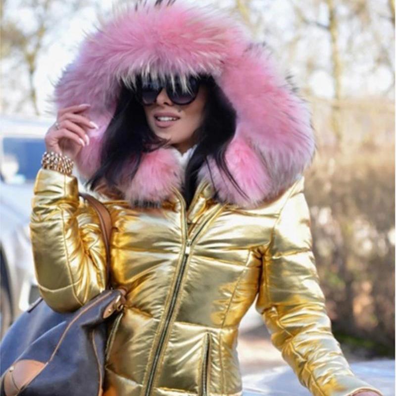 

Осень и зима 2025, новый стиль, хлопковая куртка, пуховик, короткий стиль, женская одежда, хлопковая куртка, дизайн с меховым воротником, глянцевый дизайн S жёлтый