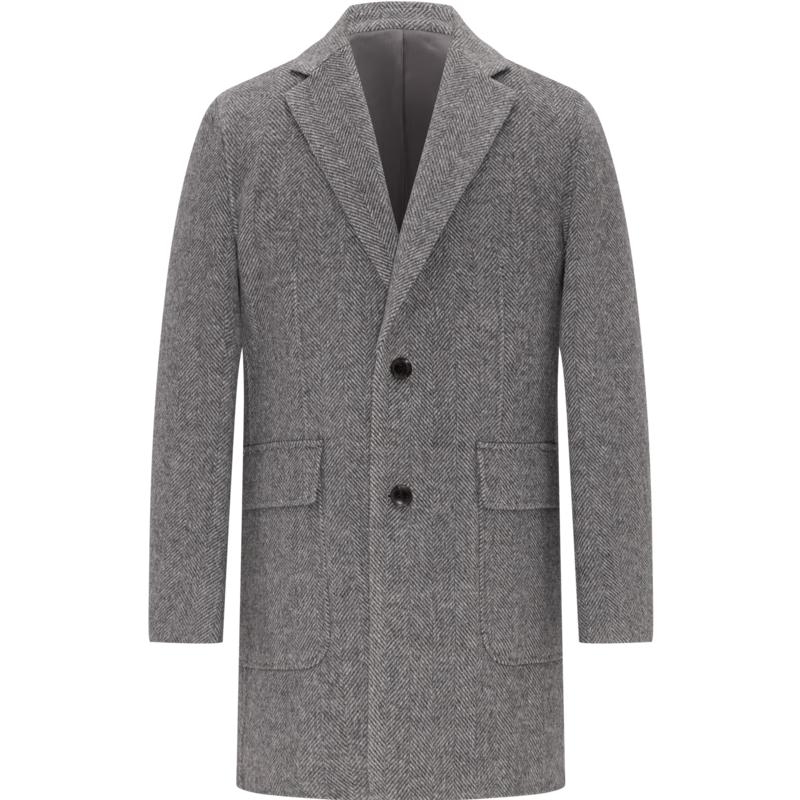 EMZ Erdos Men's Herringbone Wool Blend Notch Lapel Overcoat