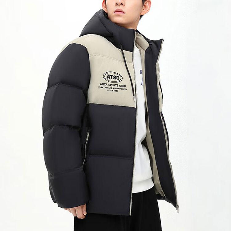 Anta Lifestyle Series Letter Splicing Zipper Hooded Thick Jacket Men jackets Basic-Black 152348920-4