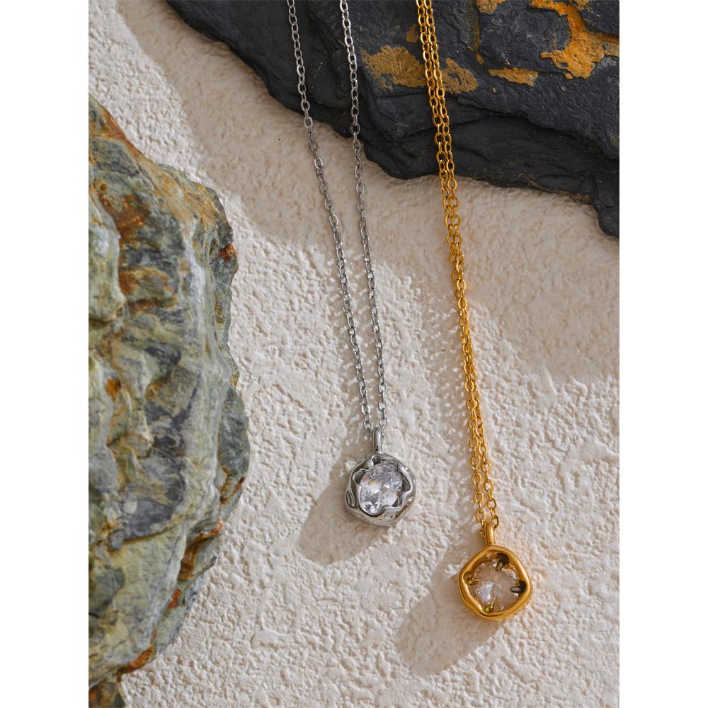 Yhpup High Quality Shiny Cubic Zirconia Necklace Pendant Chain Gold Silver Color Temperament Trendy Jewelry Accessories Gift