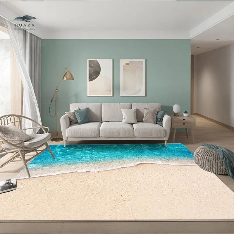 3D Meer Strand Teppich für Schlafzimmer Lounge Dekoration Wellen Rutschfeste Teppiche Wohnzimmer Couchtische Bodenmatten Wohnaccessoires