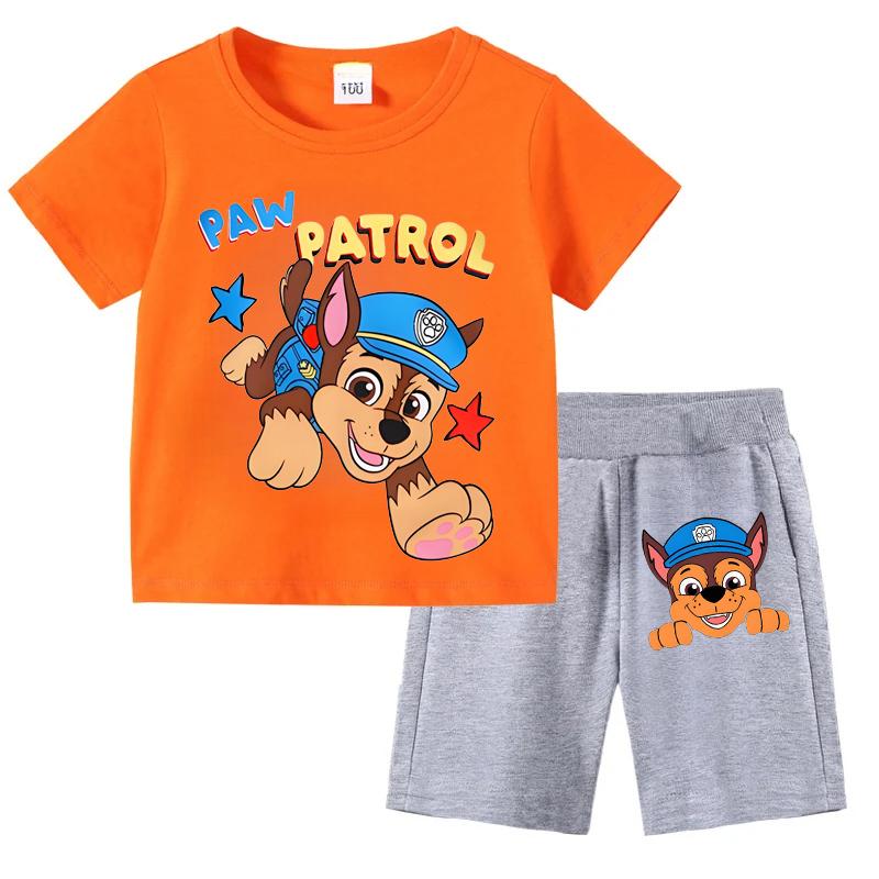 PAW Patrol Children's T-shirts Sets Summer Cartoon Print Boys Short Sleeve Shorts 2pcs Suit Kids Outfits Casual Clothing Sets