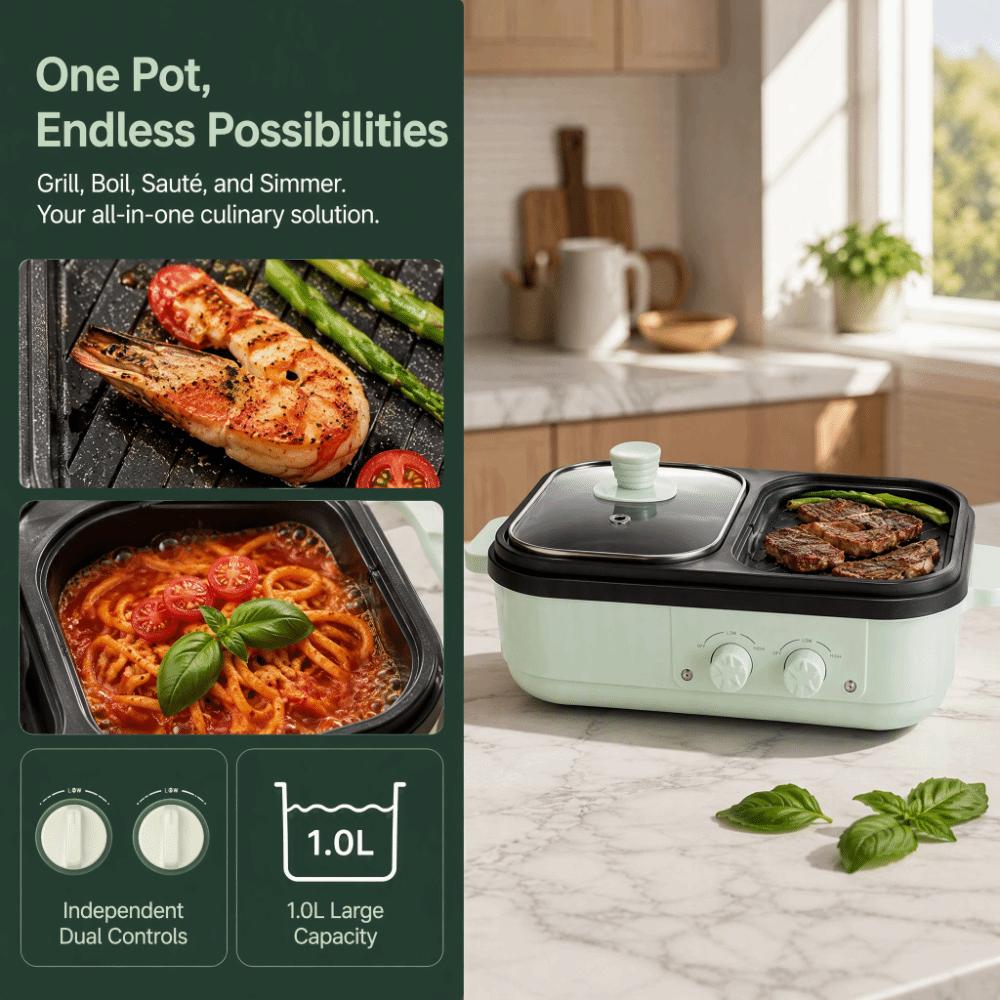Dual Temperature Control Grill Machine Non-Stick Pan Electric Hot Pot Multi-Cooker  Indoor Barbecue