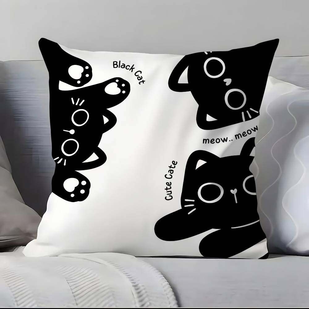 Cute Cartoon Little Black Cat Pillow Case Pillowcase Soft Skin Friendly & Comfortable With A Hidden Zipper