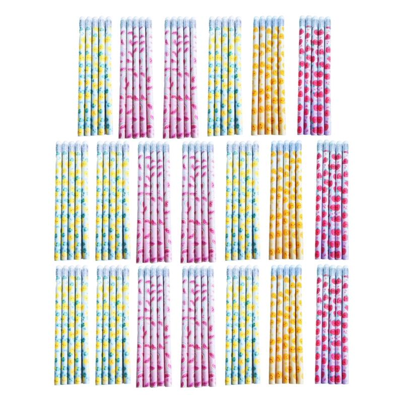 

100Pcs Cartoon Pencil with Erasers, Motivational Pencils Wood Sketch Pencil, for Kid Student Writing Drawing Sketching 1