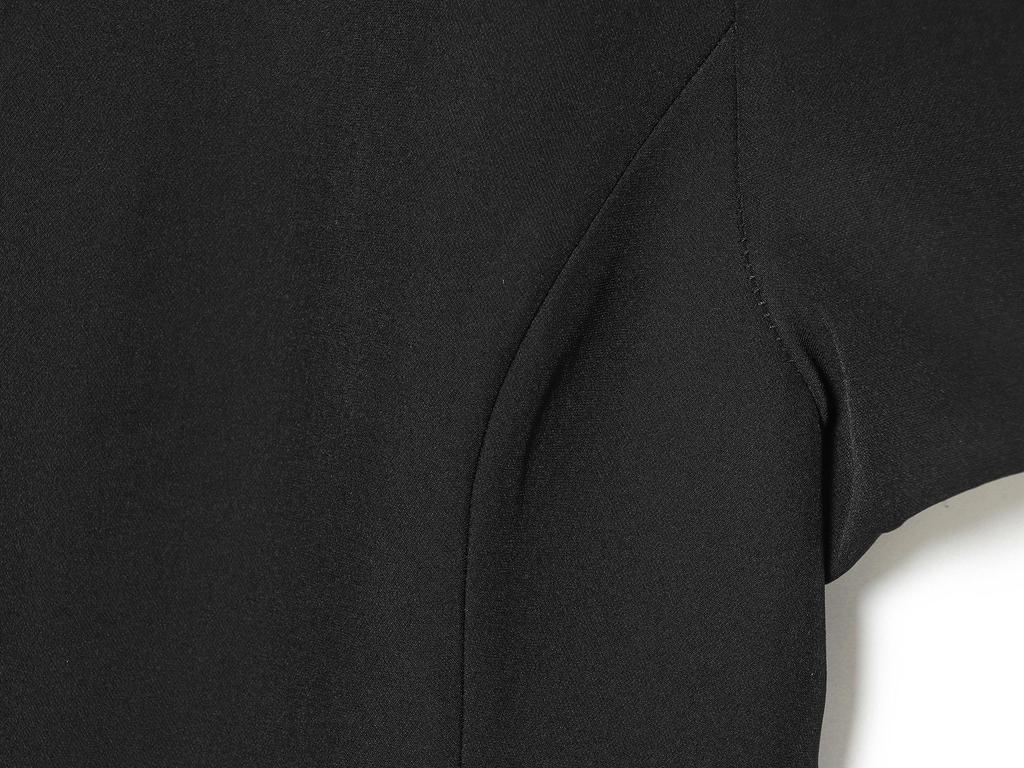 European Spring Women's Black Pleated Pocket Dress, Short Sleeve (21105).