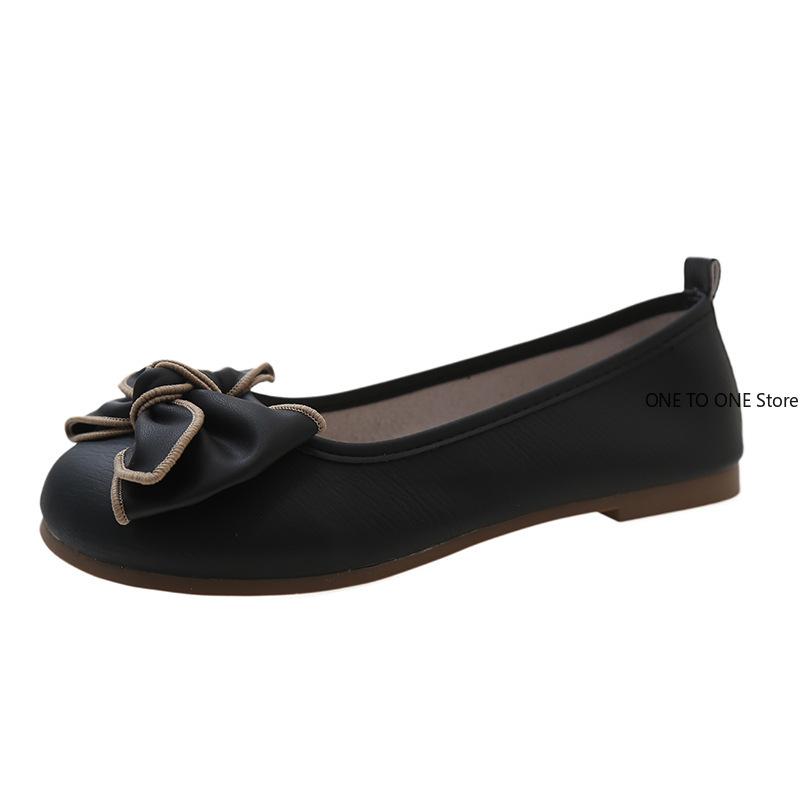 Plus Women's Shoes Bean Shoes Women's Spring Soft Sole Fat Feet Wide Fat Single A Slip-on Shoes Low Heel Round Toe Ballet Shoe