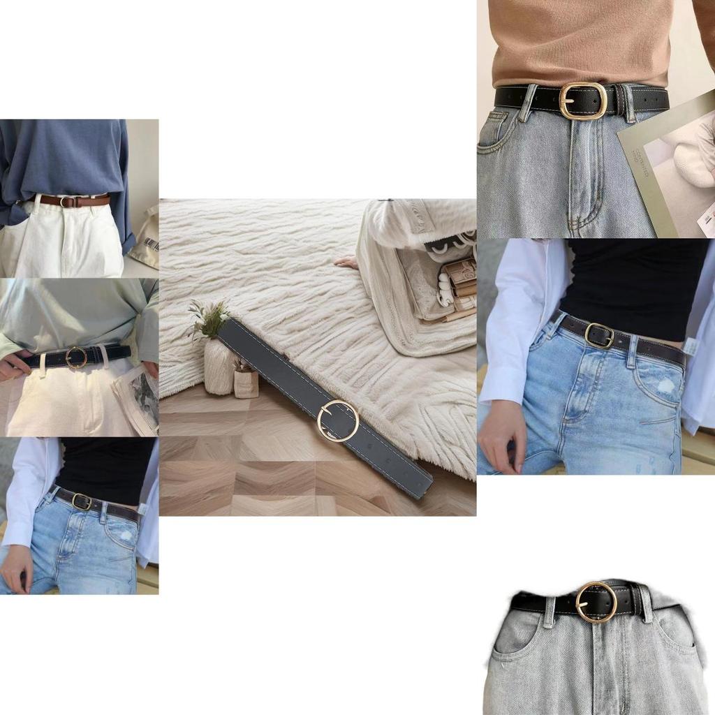 Chic Women's Simple Gold Buckle Waist Belt Elegant Pu Fabric For School And Everyday Wear