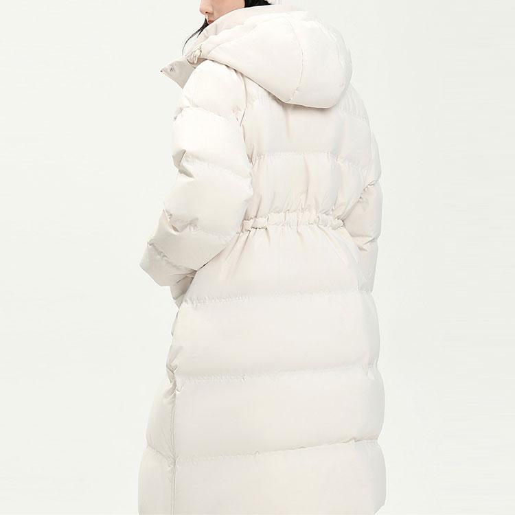 Anta Solid Color Long Warm Thick Down Jacket With Hood Women Outerwear Stone-White 162418906-1