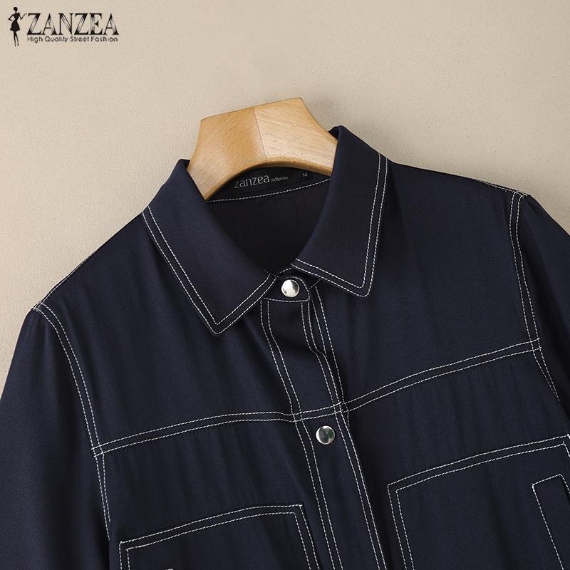 ZANZEA Women Casual Turn Down Collar Summer Short Sleeve Blouse