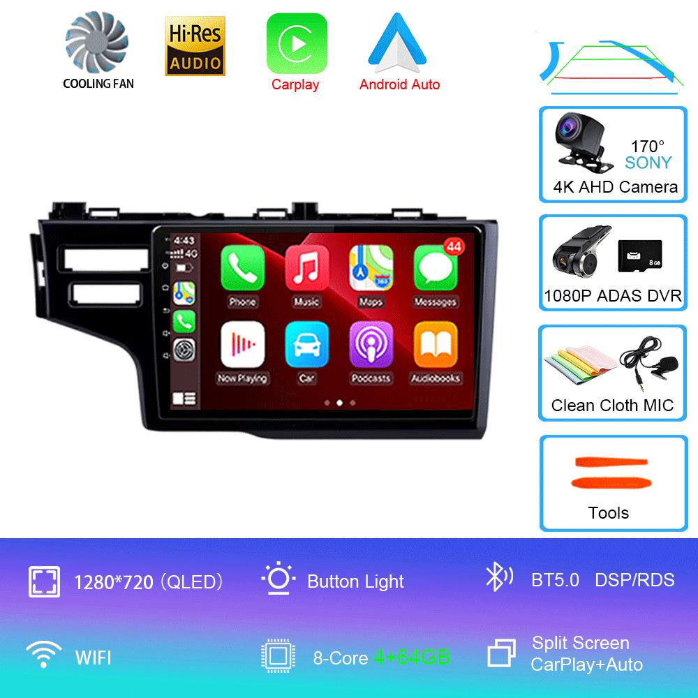 Android 14 Car Radio For Honda Jazz 3 2015 - 2020 Fit 3 GP GK 2013-2020 QLED Multimedia Player GPS Navigation BT Carplay Auto