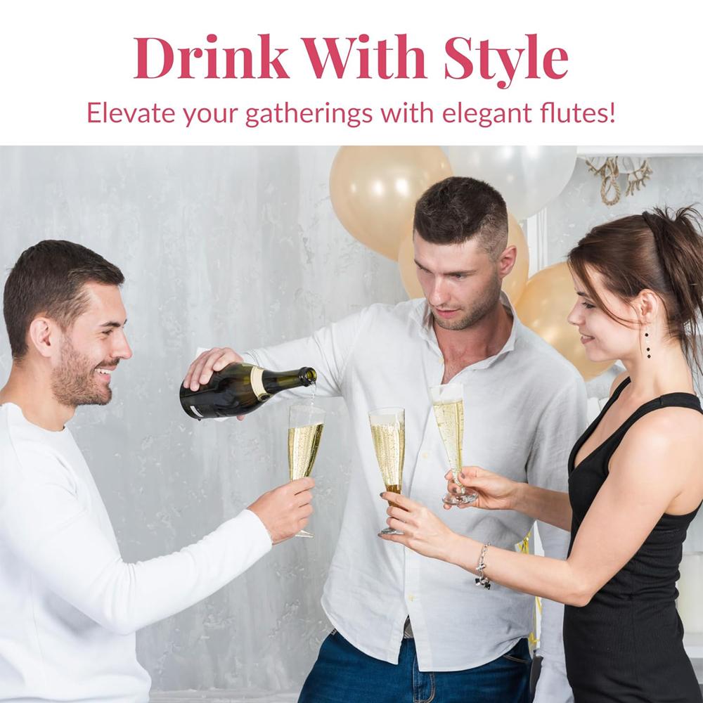 Clear Plastic Champagne Glasses Disposable Champagne Flutes for Parties, Weddings, and Toasting - Elegant and Durable 4.5oz