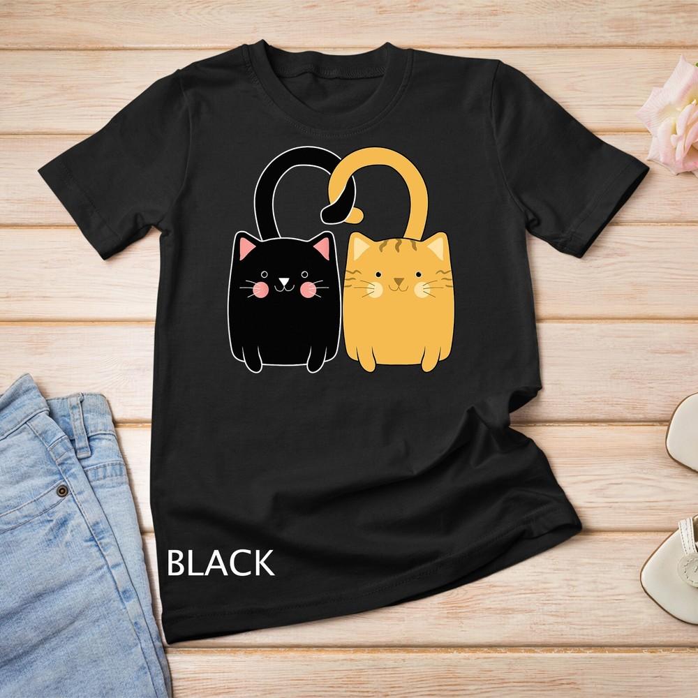 

Cute Ginger Cat Black Kitten Love Valentines Day Tshirt Unisex T-shirt L