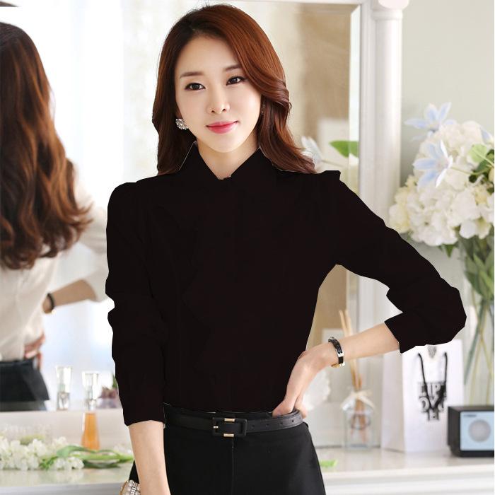 Women's Long Sleeve Blouse Peter Pan Collar Business Casual Shirt Ruffle Patchwork Solid Color Formal Office Work Top