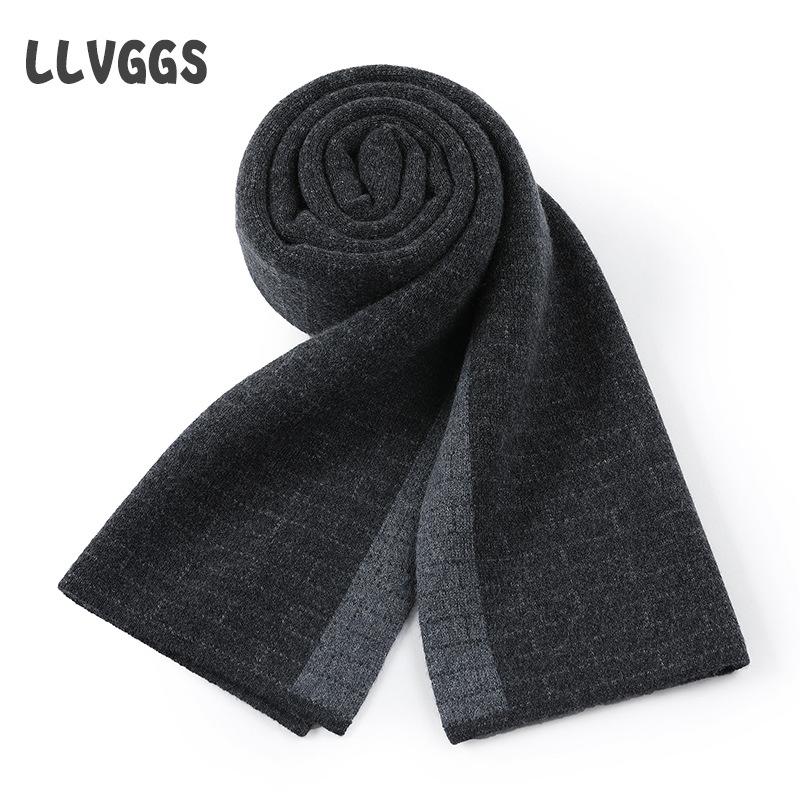 

Мужской вязаный кашемировый шарф, деловой клетчатый шарф, теплый и приятный к коже кашемировый шарф для мужчин среднего и пожилого возраста 2025 180cm