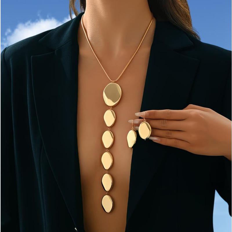 New retro sexy oval necklace and long Y-shaped necklace sweater chain earrings set